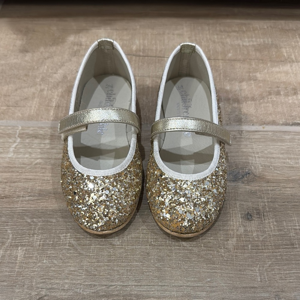 Children’s chic Gold Glitter Dress Shoes with Elastic Strap